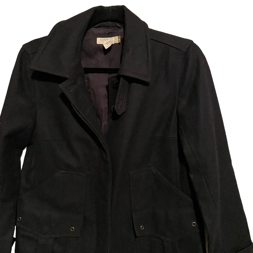 J. Crew Vintage Wool Pea Coat Womens XS Black Wool Blend Classic Button Pockets - Picture 8 of 10